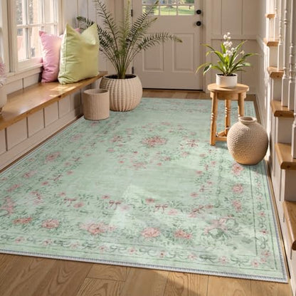 Floral Bow Print Washable Rugs 5x7 (36 Sq Ft)