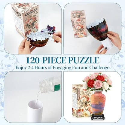 3D Puzzle Vase for Adults with 120 Plastic Pieces (120 Count)
