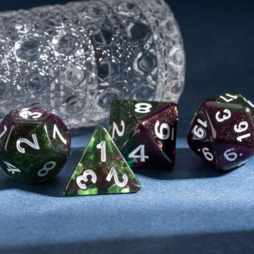 7 Die DND Dice Set Polyhedral Dice Set with a Leather Dice Bag (7 Count)