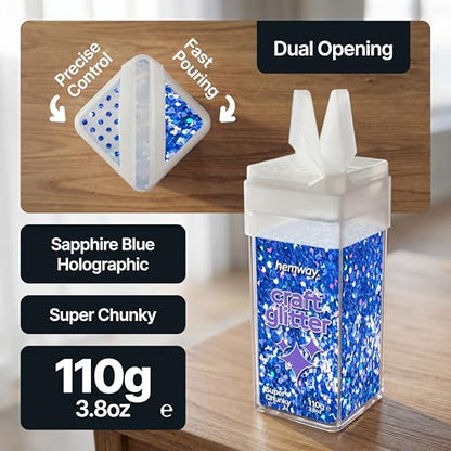 Craft Glitter Shaker Sapphire Blue Holographic 110g Super Chunky (3.9 Ounce)