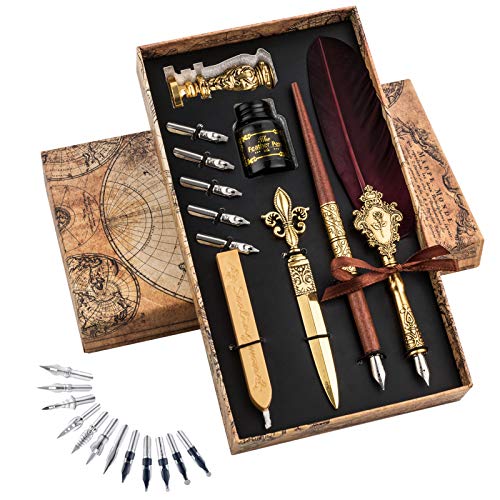 Feather Pen and Ink Set Calligraphy Fountain Dip Pens (22 Count)