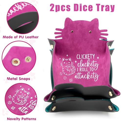 2Pcs Cat Dice Rolling Tray Novelty Folding Leather Dice Holder Portable Storage Accessories Decorative Desk Organizer Funny Gift for DND Game Players (2 Count)