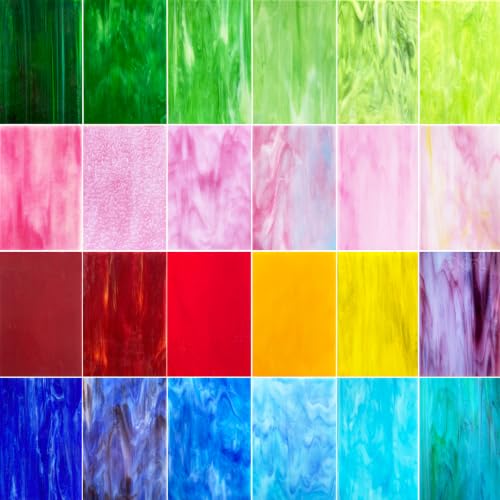 24 Sheets Stained Glass Sheet Rainbow Colors (24 Count)