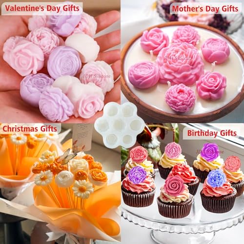 7 Cavity Flower Silicone Molds Valentine's Day Candle Mold Candle Fondant