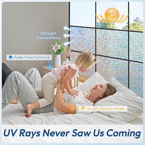 Rainbow Window Privacy Film Decorative Stained Glass Diamond Pattern Window Sticker with Iridescent Tint Non (9.58 Sq Ft)