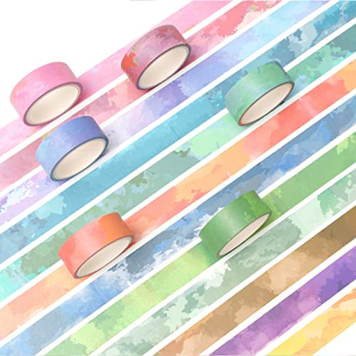 Watercolors Washi Tape Set 12 Rolls Pastel Colors Masking Macaron Graphic Decorative Tapes for Arts (196.8 Foot)