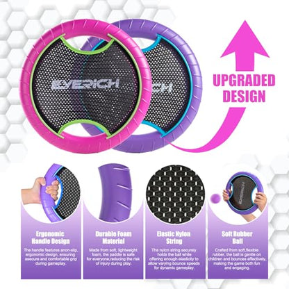 Bouncy Paddle Ball Game for Kids with 2 EVA Foam Trampoline Paddles and 4 Balls