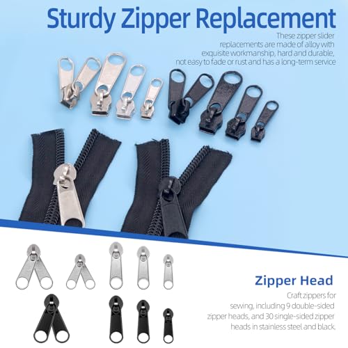 85pcs #3 #5 #8 Zipper Repair Kit Includes 39pcs Metal Zipper Sliders