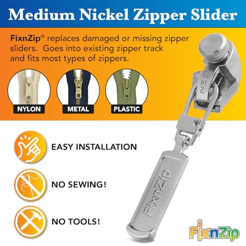 Medium, Nickel) - See Size Guide - Universal Zipper Repair Kit for Jackets, Luggage, Bags - Backpack Zipper Replacement Repair Kit - Instant Zipper Fix