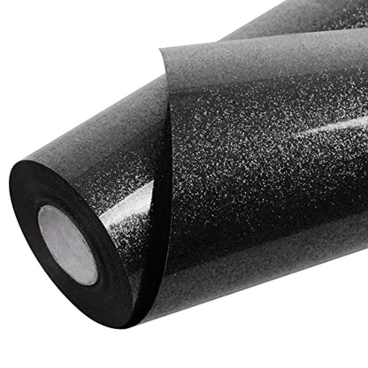 Black Glitter HTV Heat Transfer Vinyl Roll 12 inch x 20 ft Iron on Vinyl for T Shirts Crafts Bulk