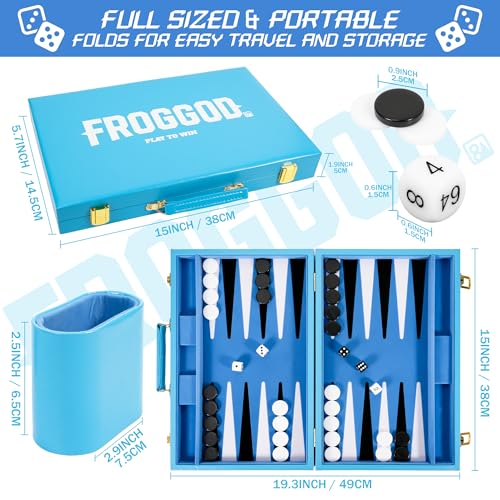 Light Blue 15 Inch Backgammon Sets for Adults (39 Count)