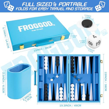 Light Blue 15 Inch Backgammon Sets for Adults (39 Count)