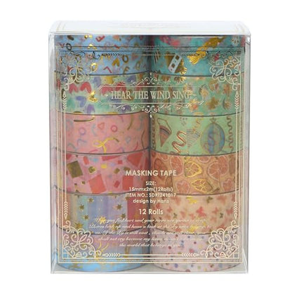 12 Rolls Charming Washi Tape Set Gold Silver Foil Detailing Arts Adhesive Tapes Basic Patterns Decorative Masking Tape Sets for Craft (12 Count)