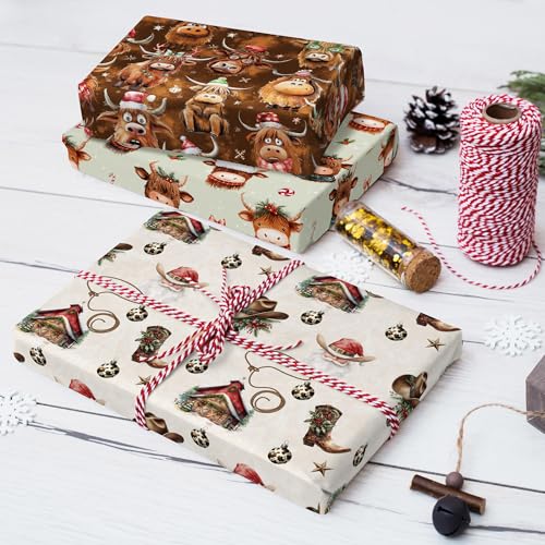 Western Cowboy Christmas Wrapping Paper Sheet (30 Sq Ft)