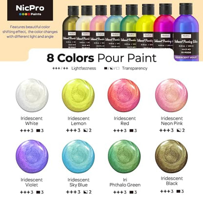 8 Colors Iridescent Metallic Acrylic Pour Paint Supplies Kit 8.45oz (67.6 Fl Oz)