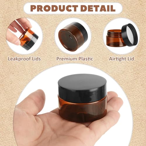 100 Pack 1oz Amber Plastic Jars with Lids 30ml Empty Cosmetic Jars Leak Proof Container Refillable Makeup Containers Travel Cosmetic Containers for Lotions Sample Cream (100 Count)