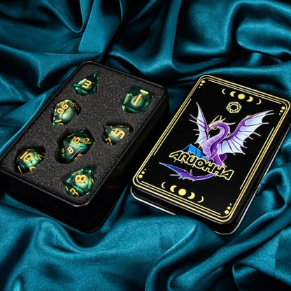 DND Resin Dice Dragon Eye Liquid Core Polyhedral D and D Dice Set with Gift Box