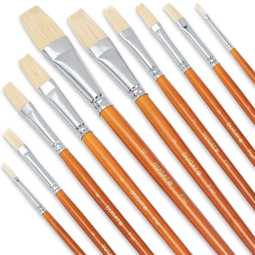 Hog Hair Flat Paint Brush Set (10 Count)