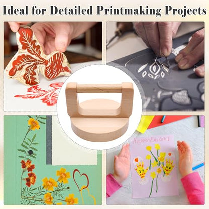 1+1 Pcs Wooden Block Printing Baren with Rubber Brayer Roller