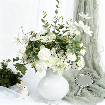 Artificial Flowers Foam Fake Roses 25pcs White Roses with Stems for Home Decor DIY Wedding Bouquets Party Bridal Shower Centerpieces Faux Flower Arrangements Tables Decorations (25 Count)