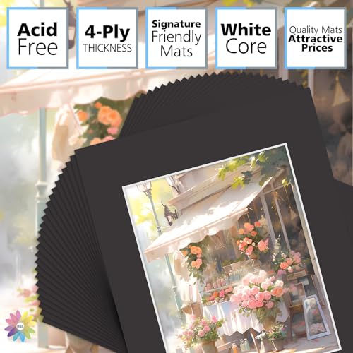 Mat Board Center 25 Pack 11x14 Picture Mat for 8x10 Photo Black