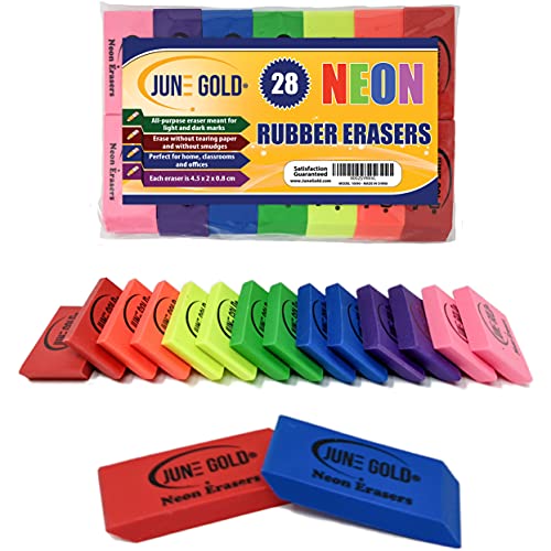 28 Neon Colored Rubber Erasers (28 Count)