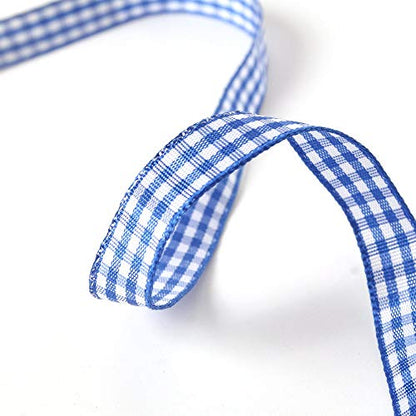 Ink Blue Gingham Plaid Checked Ribbon 25 Yard Each Roll 100% Polyester (75 Foot)