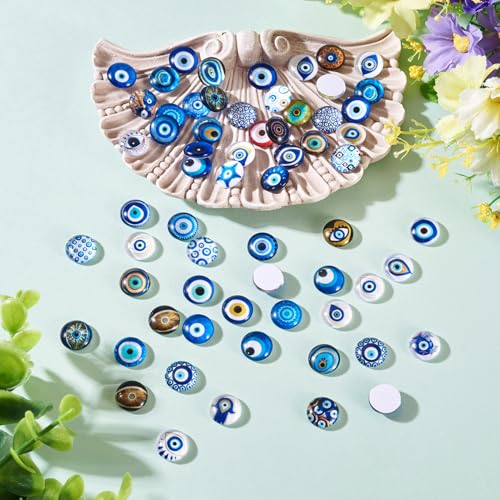 100Pcs 12mm Evil Eye Glass Cabochons for Jewelry Making (100 Count)