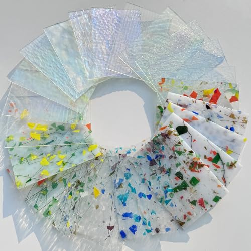 24 Sheets Clear Iridescent and Confetti Stained Glass Sheet Variety Pack (24 Count)