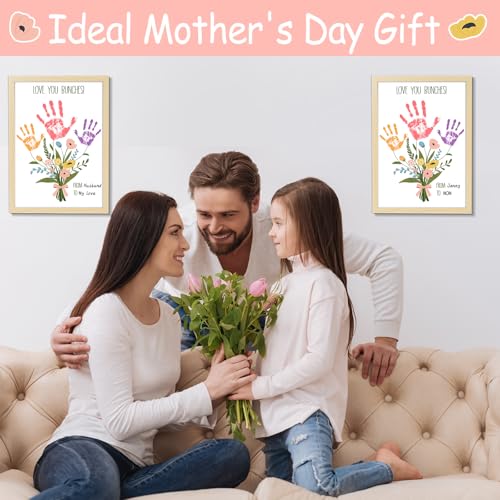 Colorful Flower Bouquet Handprint Art Craft DIY Kit Mother's Day Gifts From Daughter or Son Fun Family Handprint Keepsake with Wood Frame for Mom Grandma Birthday Christmas 12x16 Inch