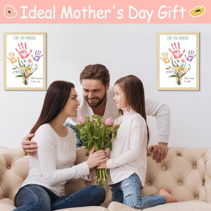 Colorful Flower Bouquet Handprint Art Craft DIY Kit Mother's Day Gifts From Daughter or Son Fun Family Handprint Keepsake with Wood Frame for Mom Grandma Birthday Christmas 12x16 Inch