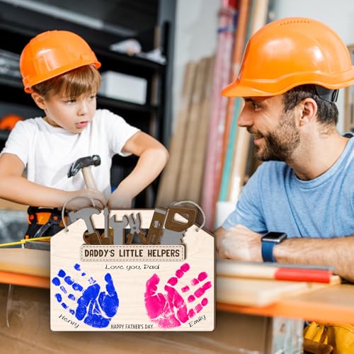 DIY Daddy's Little Helpers Tool Box Craft Plaque Baby Handprint Gifts for Mechanic Dad
