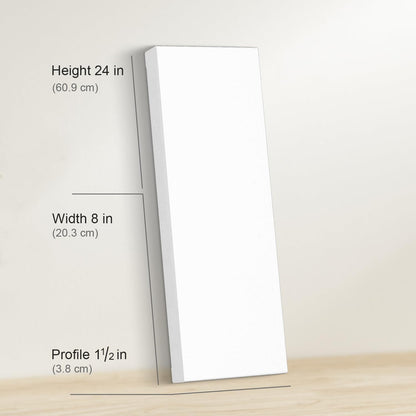 PHOENIX 8x24 Inch 3 Pack Gallery Canvas -1.5 in Thick Long Skinny Canvases for Painting - Deep Edge 100% Cotton 11 Oz. Gesso Primed White Blank Professional Canvas Oil & Acrylic Paints
