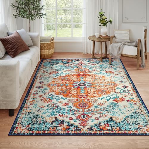 Reine Orange 6x9 Area Rugs Boho Washable Area Rug for Bedroom