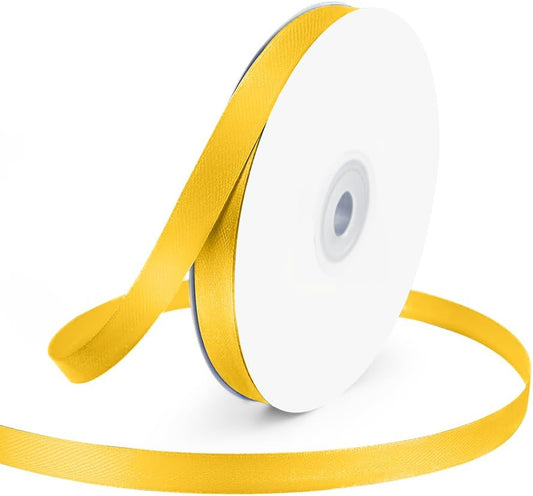 KMER LIFE 3/8" Wide x 50 Yards Yellow Single Faced Polyester Satin Ribbon, Yellow Satin Ribbon Perfect for Wedding Decor, Wreath, Crafts, Gift Wrapping & Other Projects (Yellow) - Crafty Corner