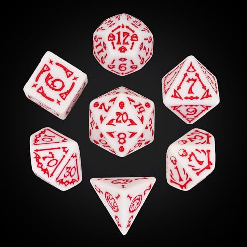 7 Die DND Dice Set Scary Pattern Polyhedral Dice Set with Dice Bag (7 Count)
