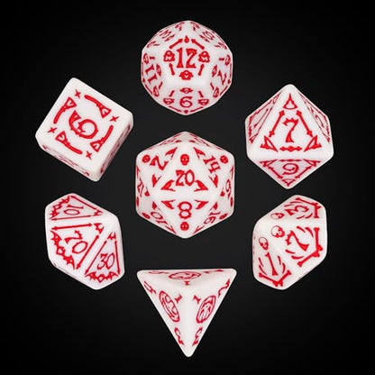 7 Die DND Dice Set Scary Pattern Polyhedral Dice Set with Dice Bag (7 Count)