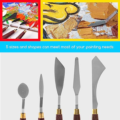 5 Pieces Painting Knife Set Versatile Stainless Steel Spatula Palette Knife Oil Painting Accessories Mixing Scraper for Oil (5 Count)
