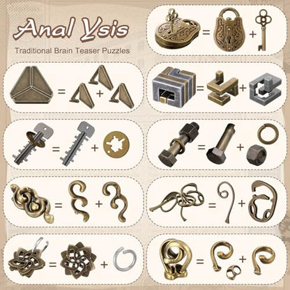 9 Pcs Metal Brain Teasers 3D Steel Puzzle Set (9 Count)