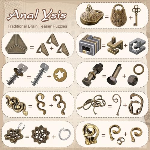 9 Pcs Metal Brain Teasers 3D Steel Puzzle Set (9 Count)