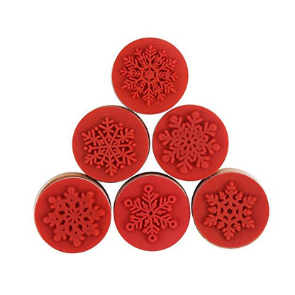 6 Pieces Snowflake Floral Wooden Rubber Stamps for Card Making Scrapbooking and Crafts (6 Count)