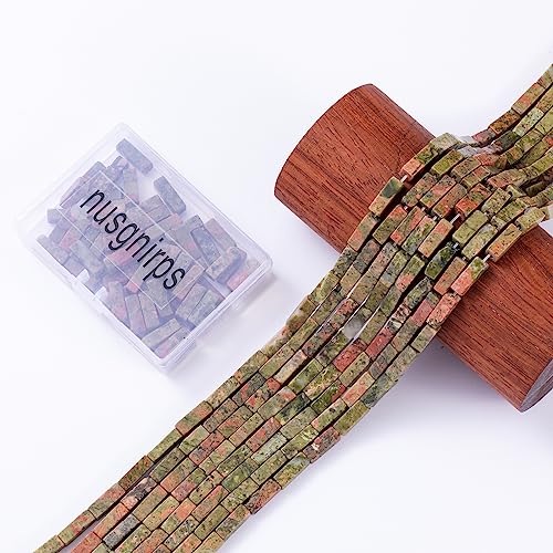 Natural Unakite Rectangle Tube Beads 4x13mm 38cm (28 Count)
