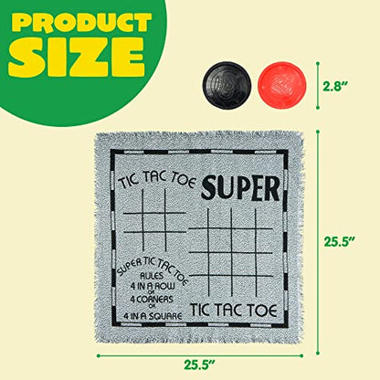3-in-1 Vintage Giant Checkers, Tic, Tac, Toe, with Reversible Mat, 24 Chips, Family Board Game, Lawn Game, BBQ Party Favor, Indoor and Outdoor Activity for Kids and Adults (24 Count)