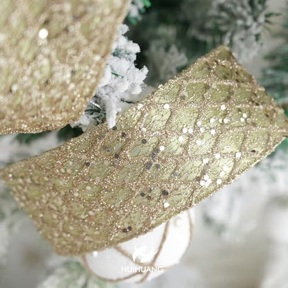 Glitter Champagne Wired Christmas Ribbon 2.5 inch x 10 Yards (30 Foot)