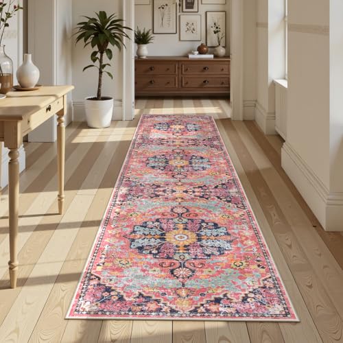 Reine Boho 2'8"x10' Washable Hallway Kitchen Runner Rugs with Rubber Backing