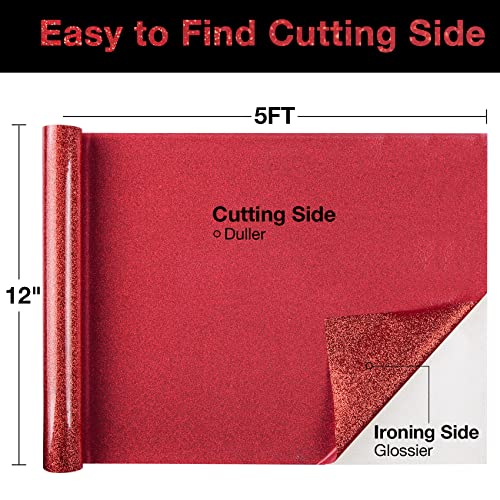 Red Glitter HTV Heat Transfer Vinyl Roll 12 inch x 5 ft Iron on Vinyl for T Shirts Crafts