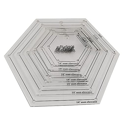1 4" Seam Allowance Hexagon Template Set for Quilting 8 Size Sewing Rulers