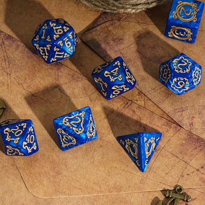 7 Die DND Dice Set Dragon Pattern Polyhedral Die with Leather Bag (7 Count)