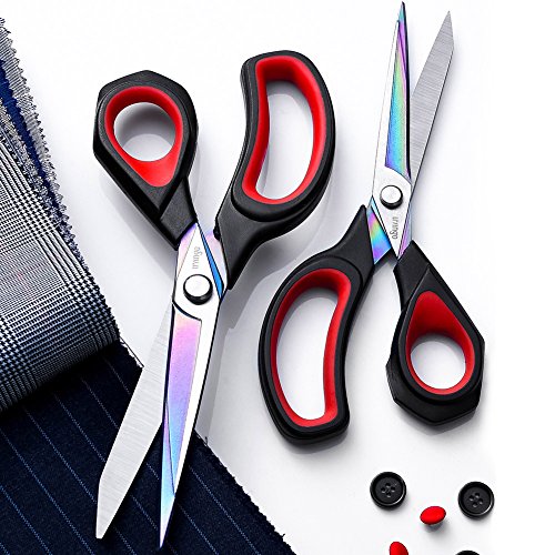 Fabric Scissors 2 Pack Titanium Tailor Sewing Shears Heavy Duty (2 Count)