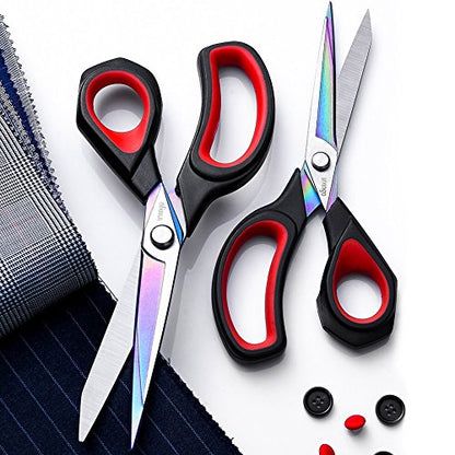 Fabric Scissors 2 Pack Titanium Tailor Sewing Shears Heavy Duty (2 Count)